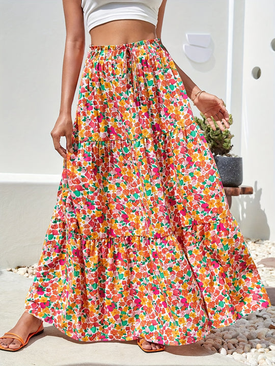 Casual floral high waist maxi skirt