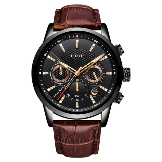 Luxury Leather Watch with Quartz Chronograph for Men