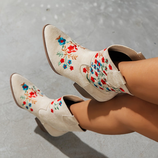 floral pattern slip-on boots