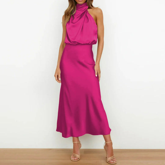 satin halter neck maxi dress