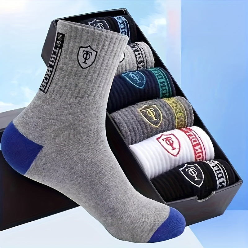 Men's Embroidered Crest Athletic Ankle Socks (6 Pairs)