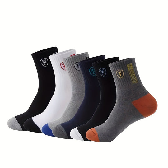 Men's Embroidered Crest Athletic Ankle Socks (6 Pairs)