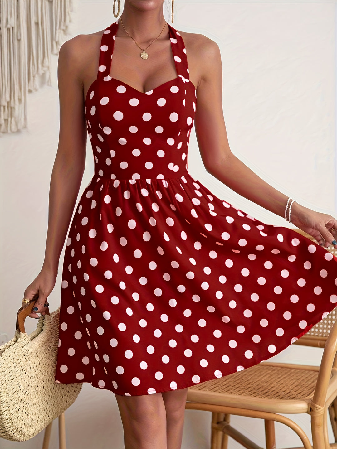 Elegant dotted halter neck dress