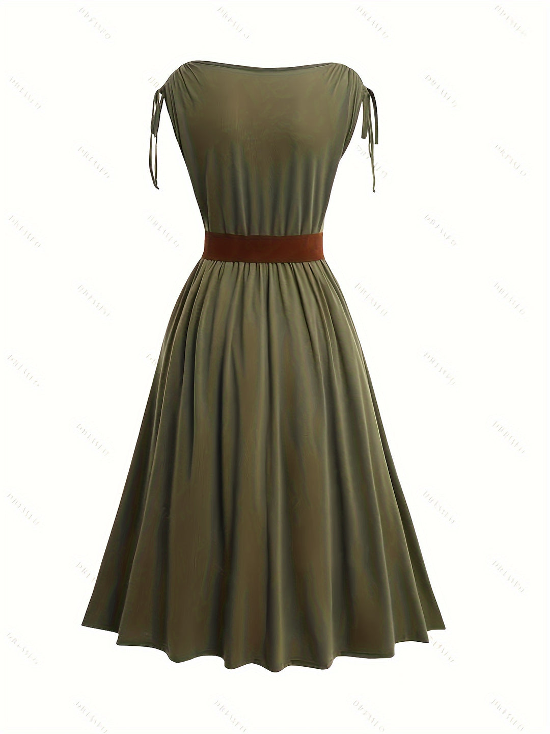 Elegant A-line dress with belt and ruffles