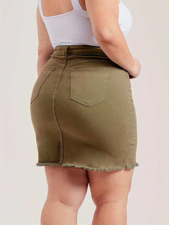 Olive Green High Waist Denim Skirt