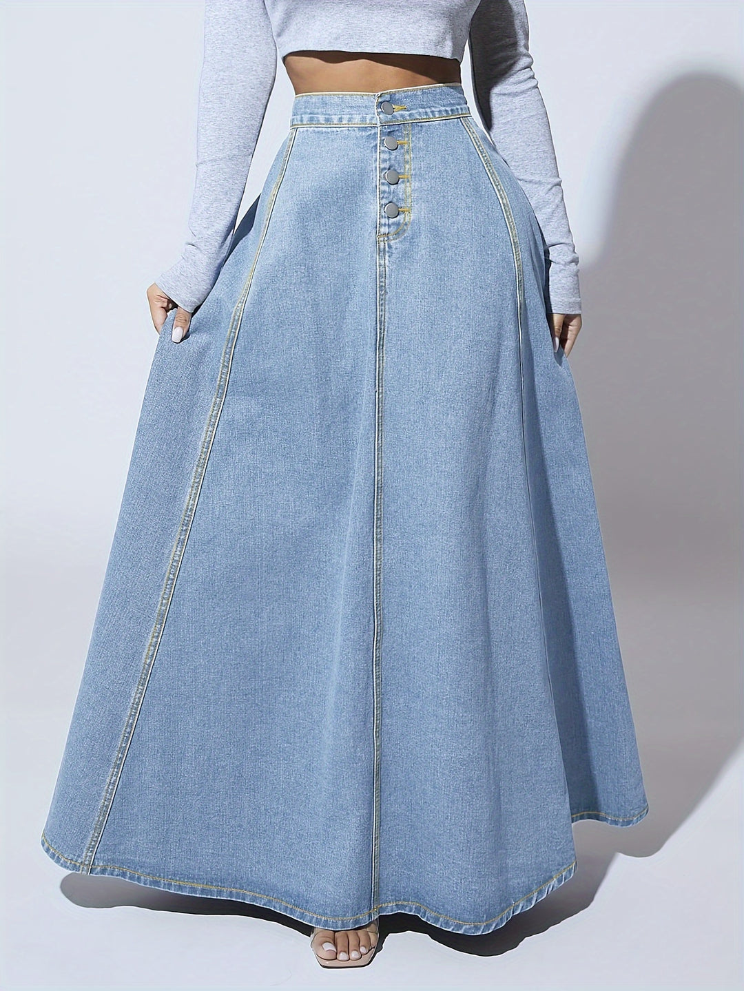 Blue Denim Maxi Skirt for Women