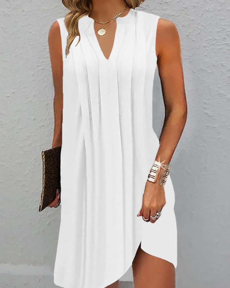 Elegant solid sleeveless office dress