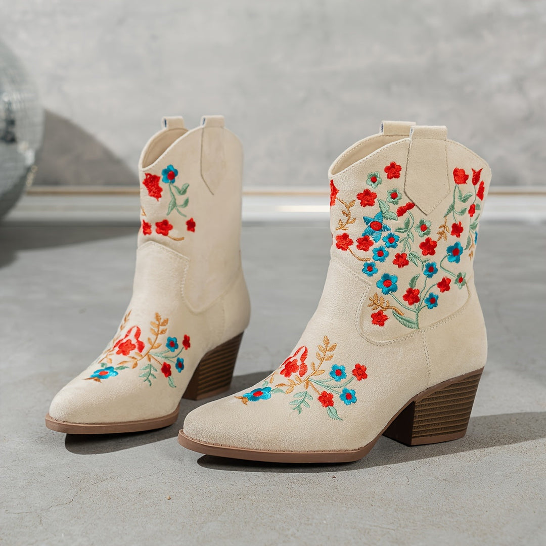 floral pattern slip-on boots