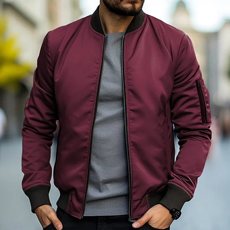 Solid-colored bomber jacket