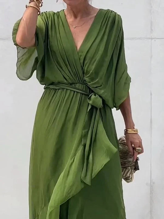 V-neck chiffon midi dress