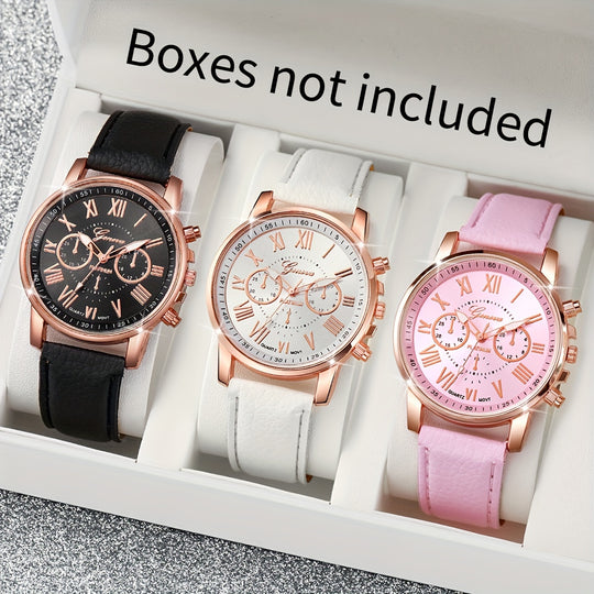 3-piece fashionable Roman round quartz watches