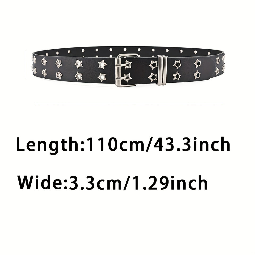 Star Eyelet Double Pin Buckle Belt