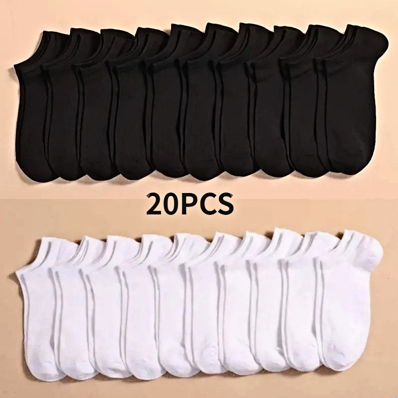 Unisex Casual Solid Color Boat Socks (10/20 Pairs)