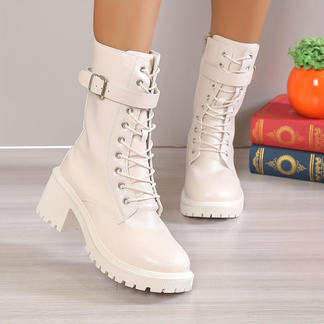 Mid Calf Lace-Up Boots for Women