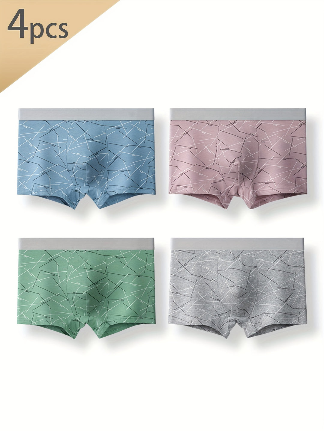 Men's Fashion Print Cotton Boxer Shorts (4 Pack)