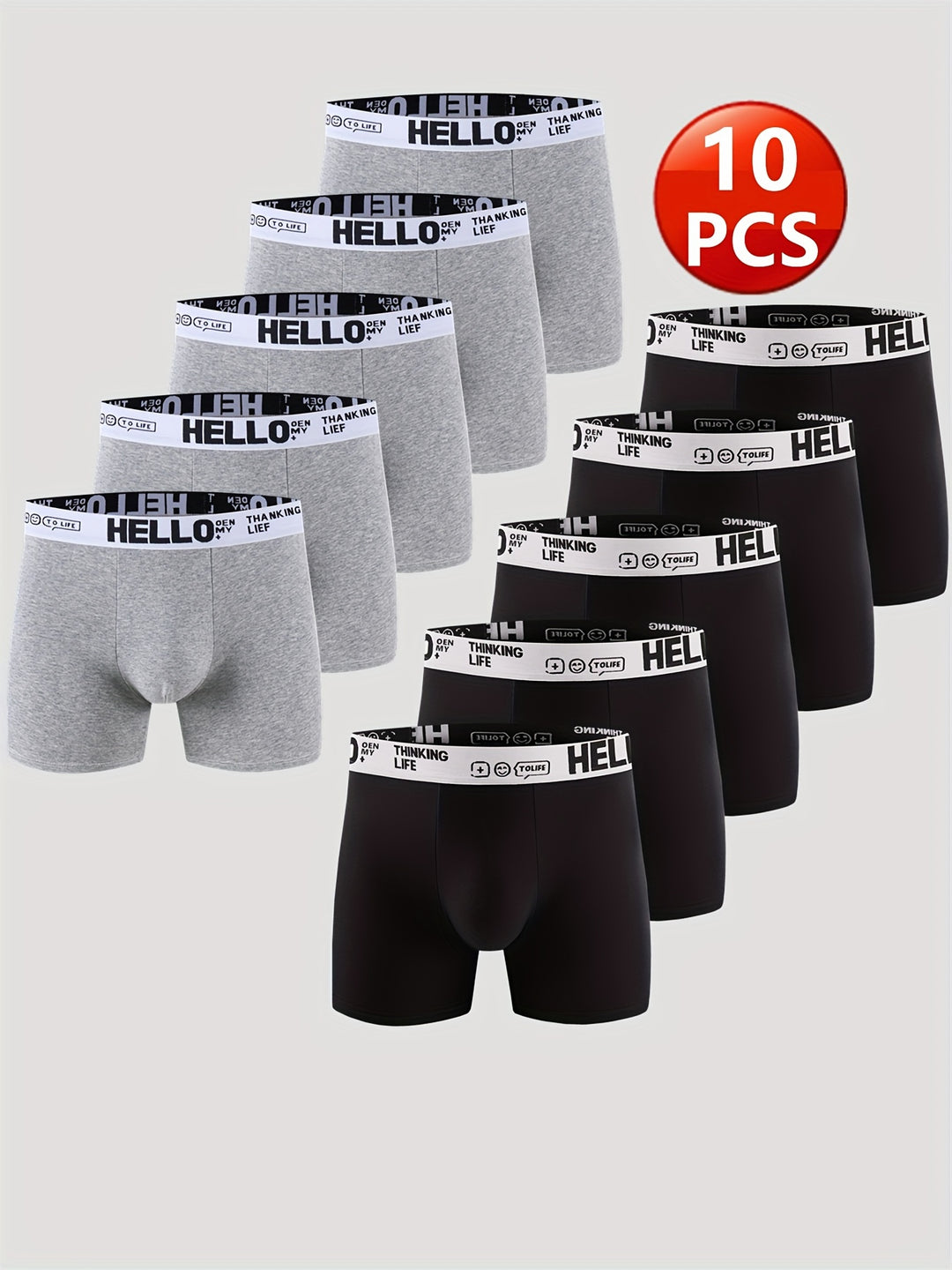 HELLO Letter Cotton Boxer Shorts for Men (10-Pack)