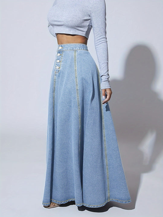 Blue Denim Maxi Skirt for Women