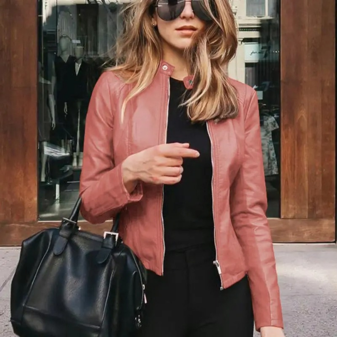 Sport Style Windproof Leather Jacket for Women