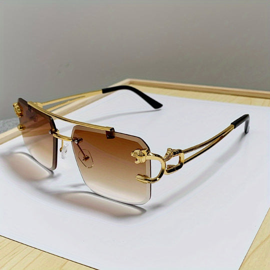 Gold Tiger Head Square Rimless Sunglasses