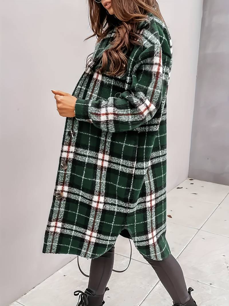 Trendy Checkered Long Coat for Women