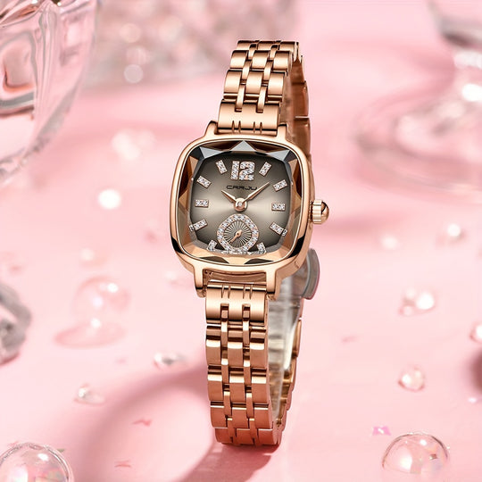 Luxurious quartz ladies watch with rhinestones