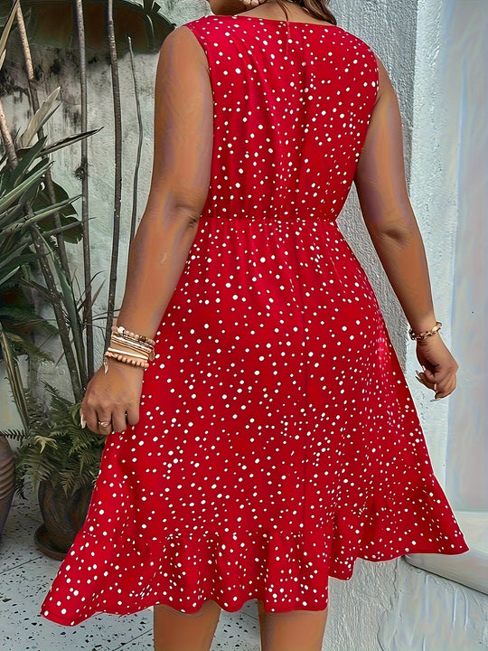 Plus Size Polka Dot Ruffle Hem Tank Dress