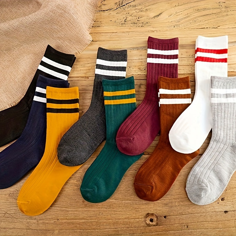 Trendy Striped Crew Socks for Men (10 Pairs)