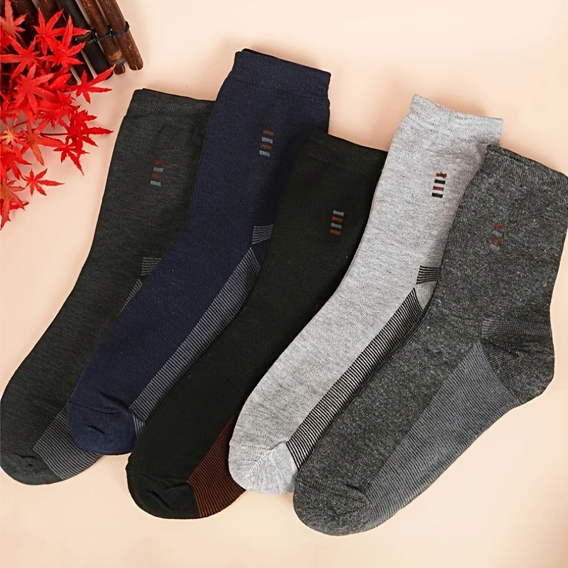 Trendy Classic Solid Crew Socks for Men (5 Pairs)