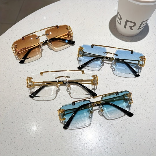 Gold Tiger Head Square Rimless Sunglasses