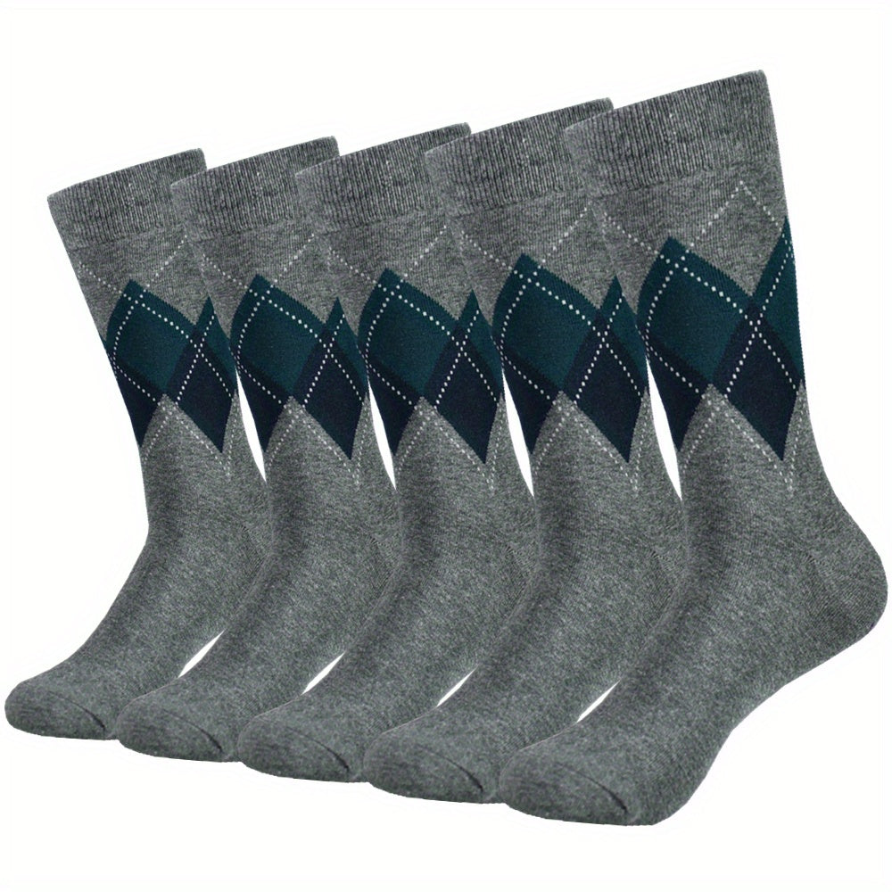 Colorblock Rhombus Crew Socks for Men (5 Pairs)