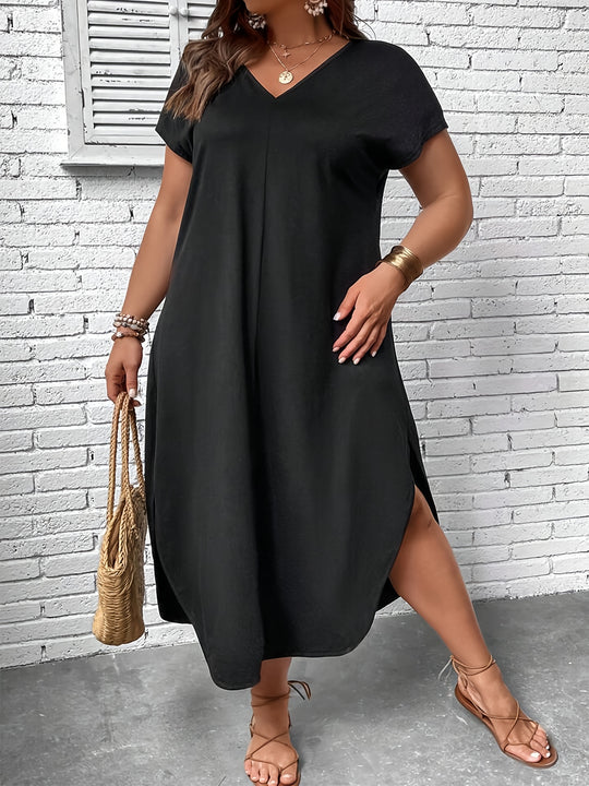 Plus Size V-Neck Short Sleeve Dress