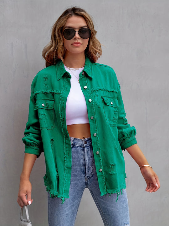 fringed denim jacket for women