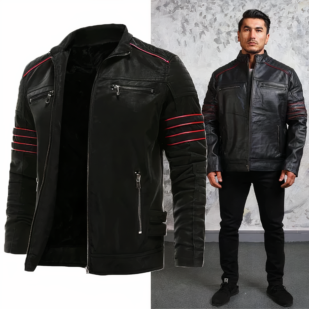 Biker Jacket with Stand-Up Collar for Men