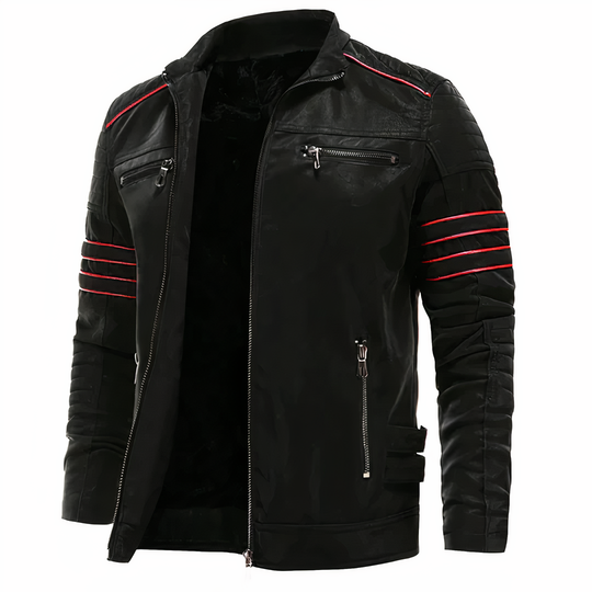 Biker Jacket with Stand-Up Collar for Men