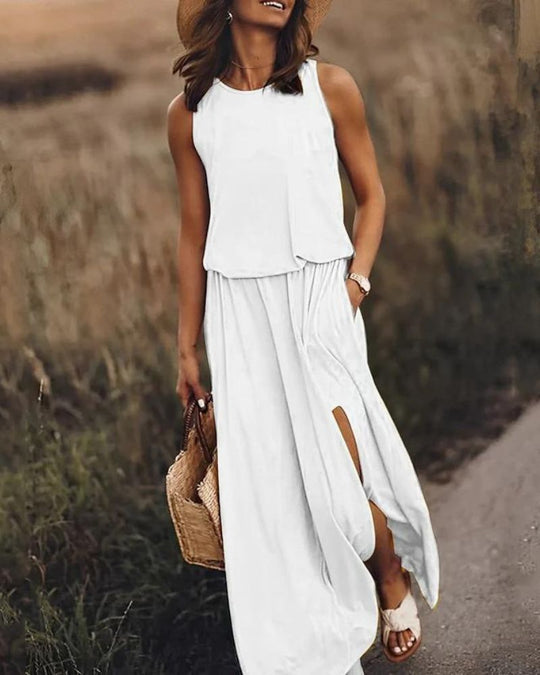 round neck sleeveless dress