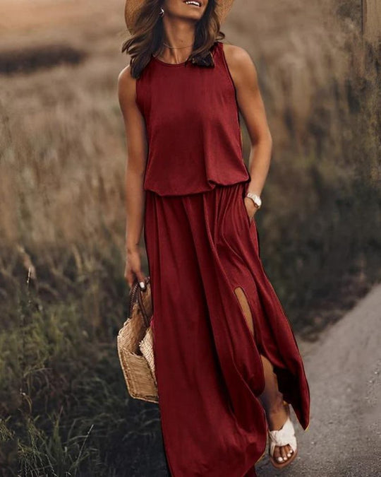 round neck sleeveless dress