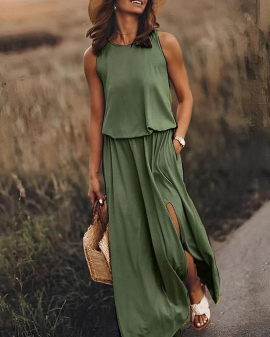 round neck sleeveless dress