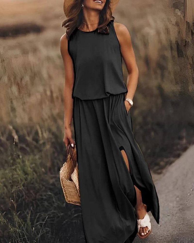 round neck sleeveless dress