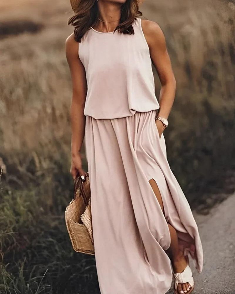 round neck sleeveless dress