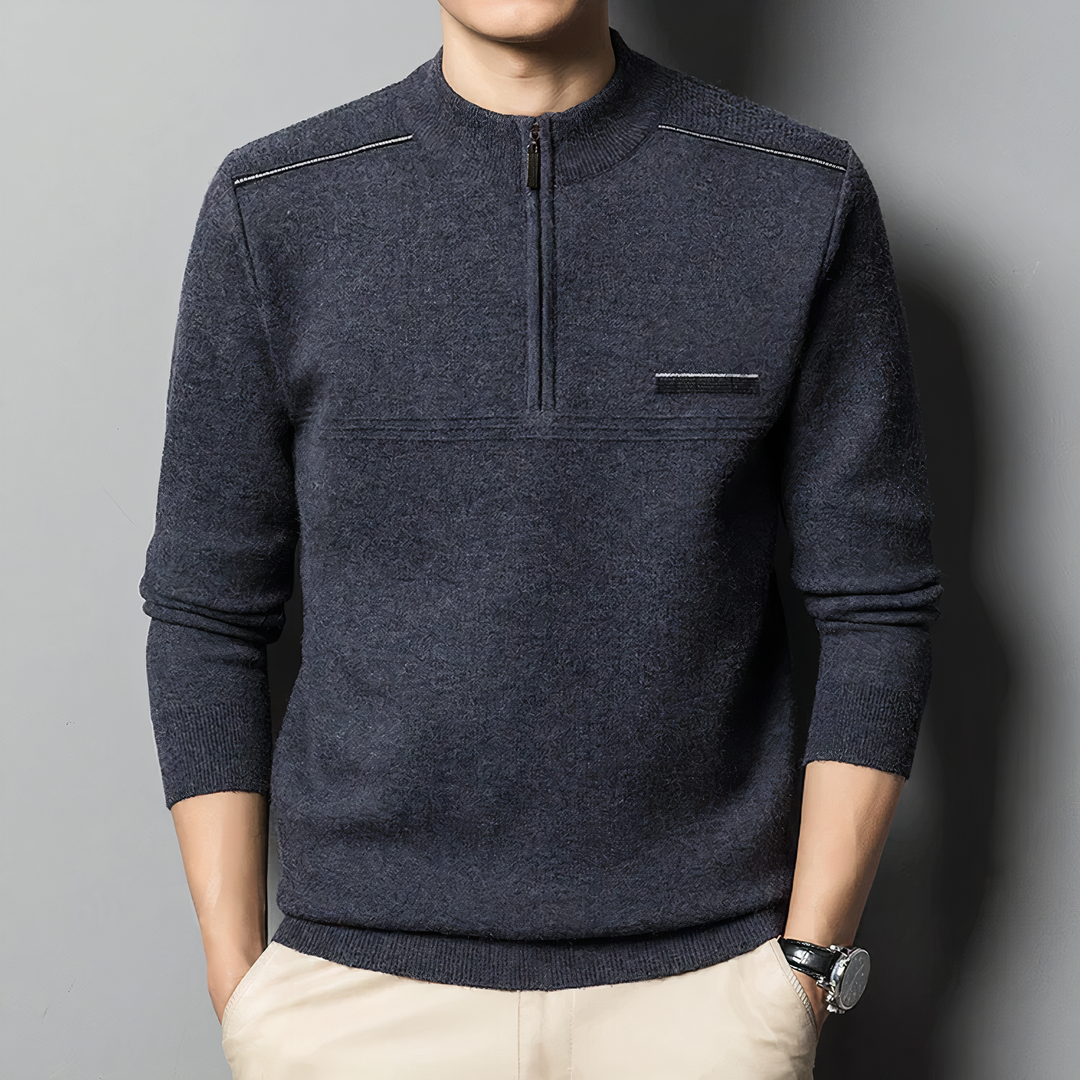 sweater with stand-up collar and zipper