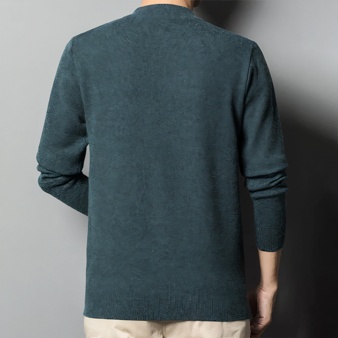 sweater with stand-up collar and zipper