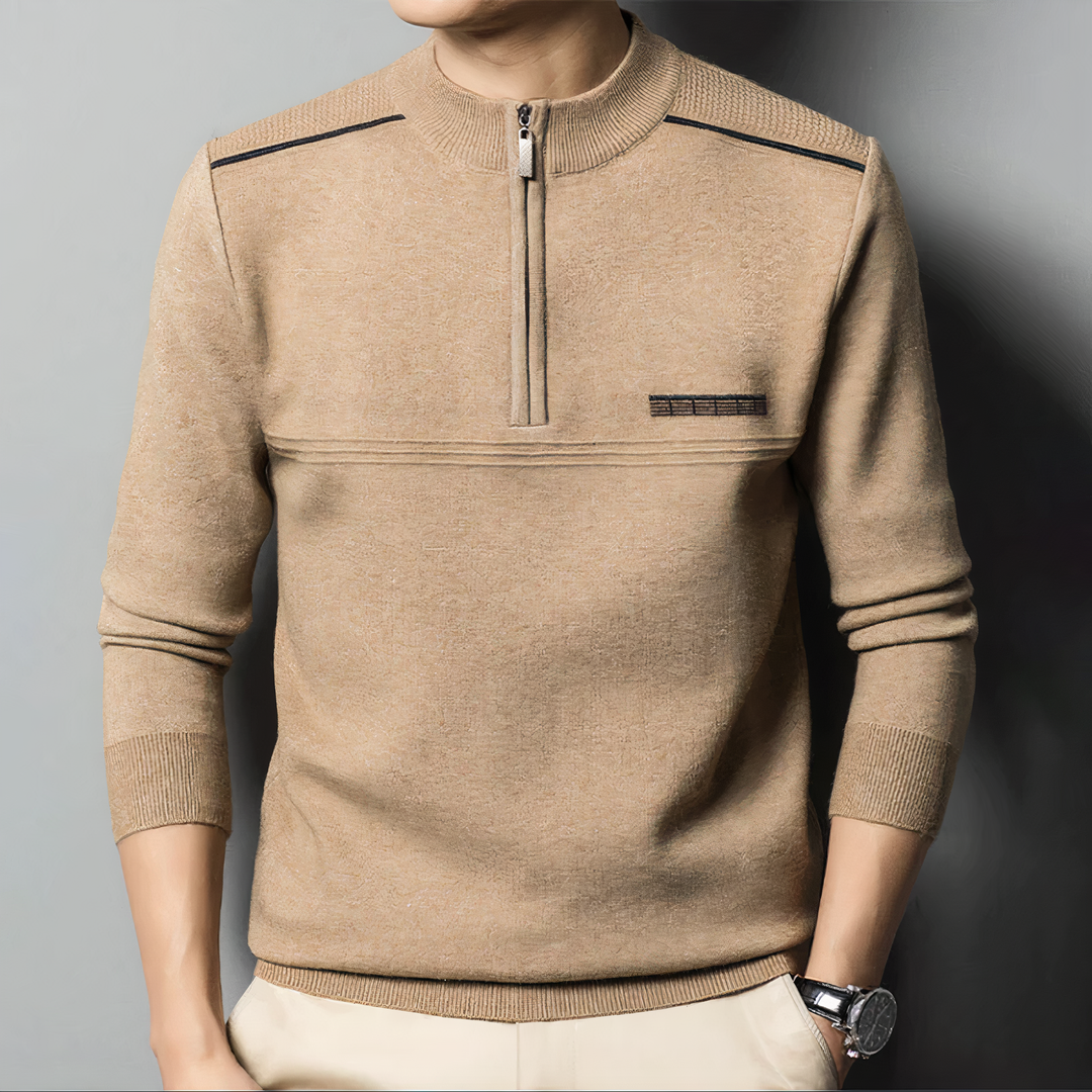 sweater with stand-up collar and zipper