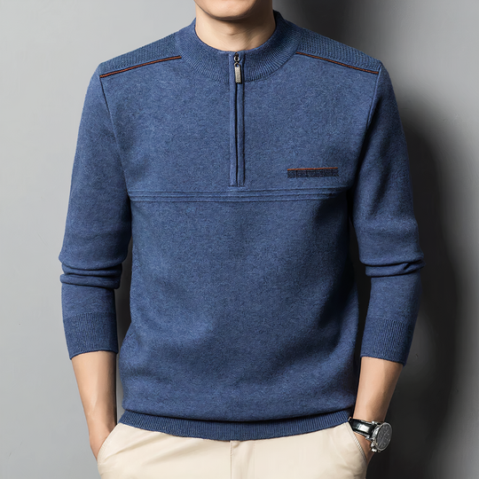 sweater with stand-up collar and zipper