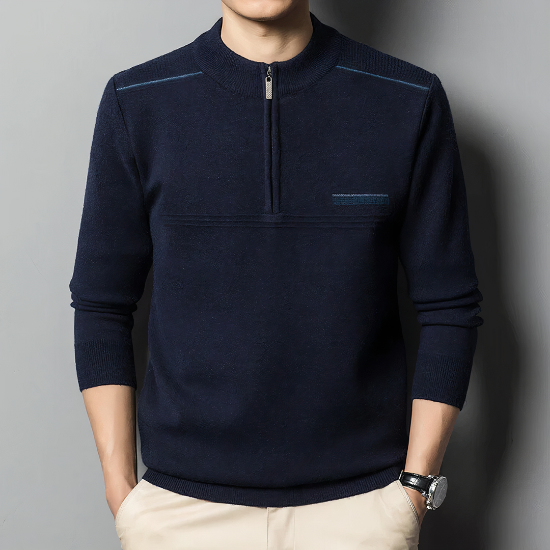 sweater with stand-up collar and zipper