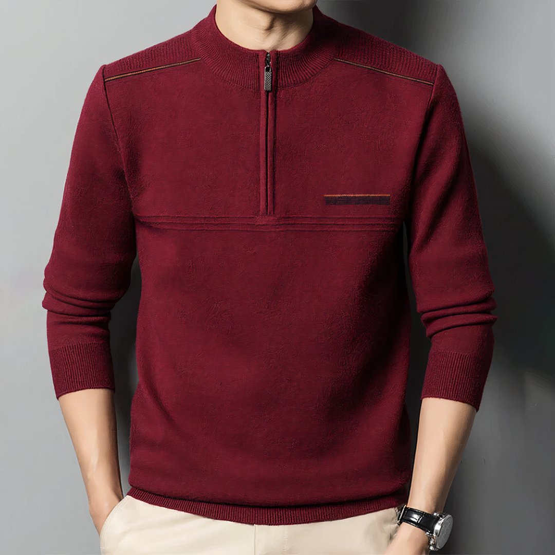 sweater with stand-up collar and zipper