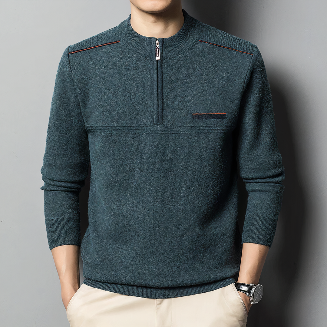 sweater with stand-up collar and zipper