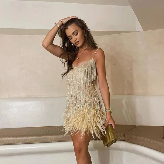 Sequined Tassel Mini Dress for Women