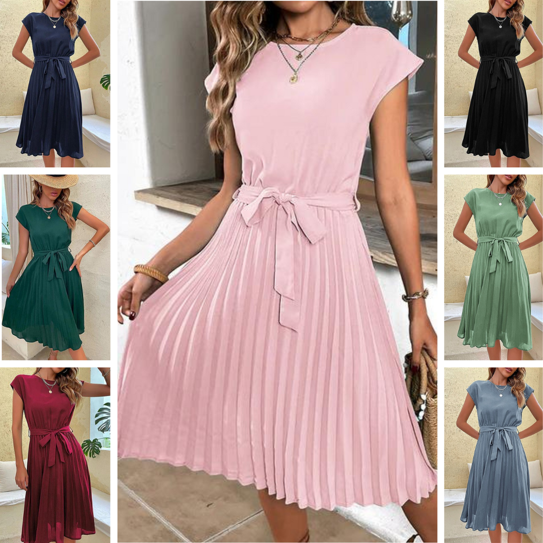 Elegant midi dress with pleated belt