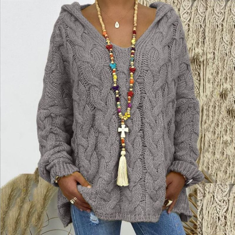 Women's Long Sleeve Hooded Knitted Sweater