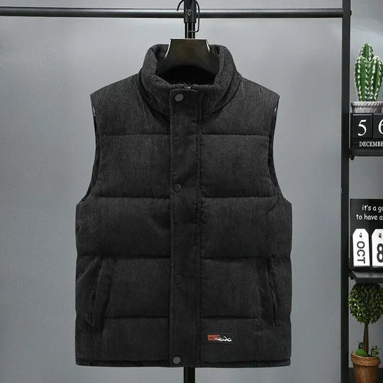 Casual corduroy vest with stand-up collar